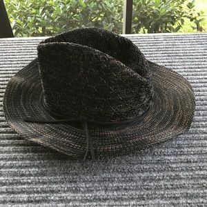 Free People Hat Woven Western Black Brown Leather Tie OS